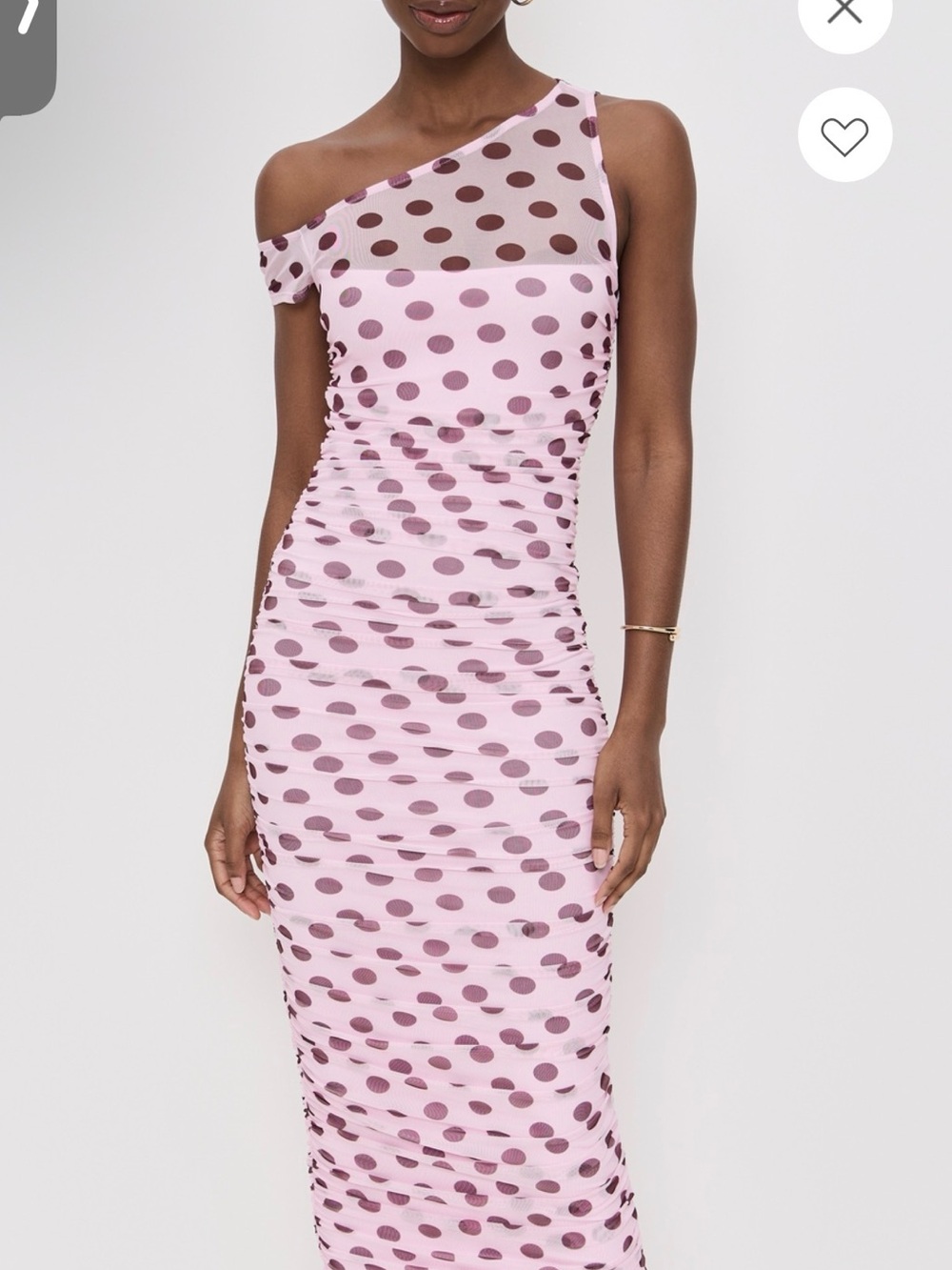 AFRM One-Shoulder Pink Dress with Mauve Polka Dots
